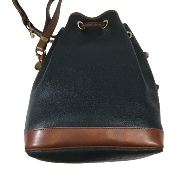 Dooney Bourke AWL Pebbled Leather Drawstring Hobo Bucket Navy Brown Shoulder Bag - Picture 7 of 16